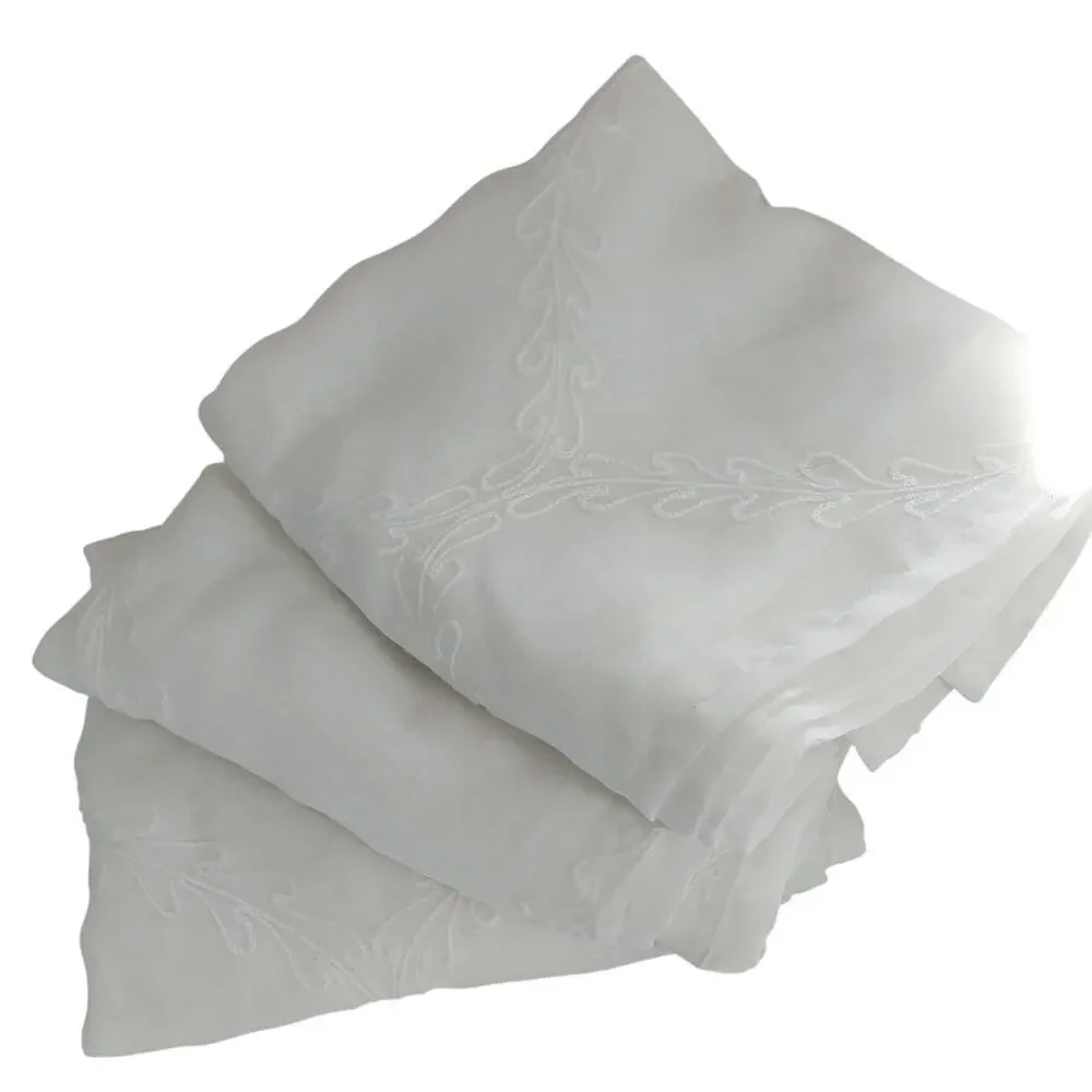 GORGEOUS WHITE EMBROIDERED ON WHITE BOTANICAL TRELLIS WINDOW CURTAINS, 3 PANELS!